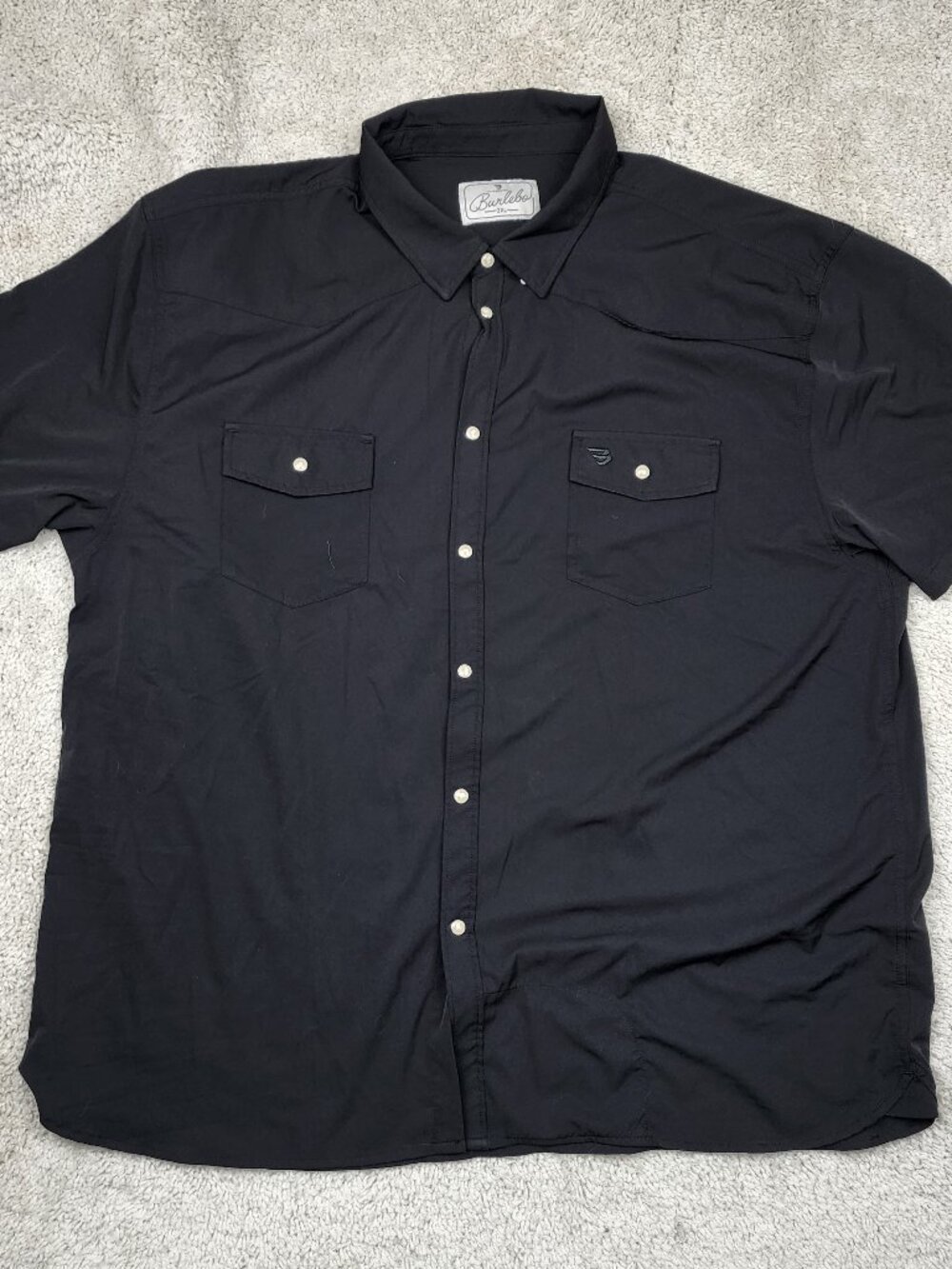 Burlebo Shirt Mens 2XL Black Performance Button Front Short Sleeve USA Golf Fish